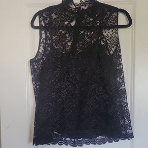 Neiman Marcus Black Lace Sleeveless Blouse